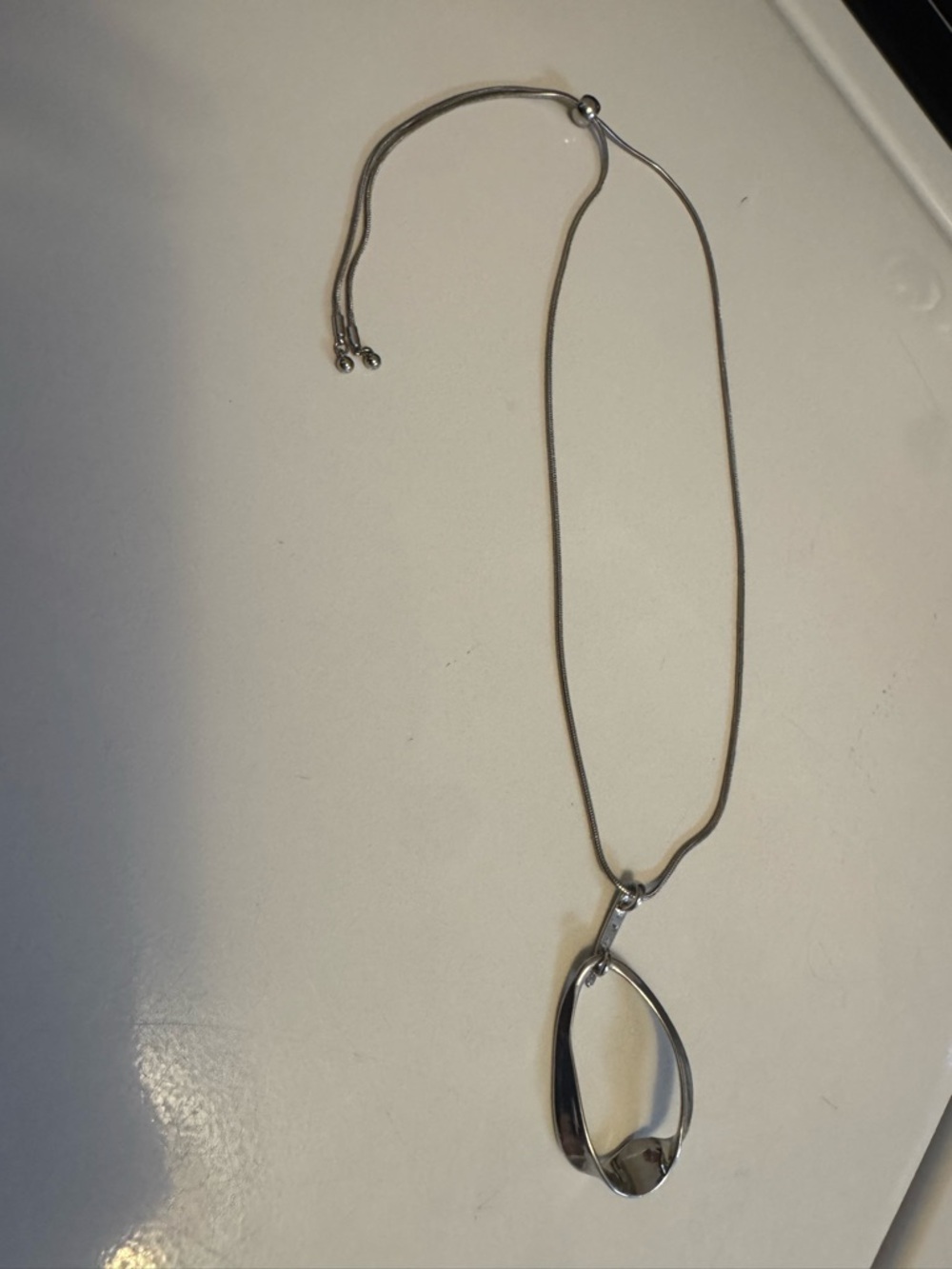 Silver Open Teardrop Pendant Necklace - Women